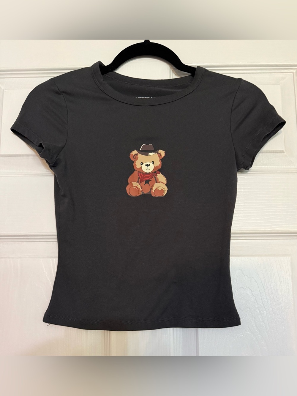 Harper Black Short-Sleeve Tee with Cowboy Teddy Graphic